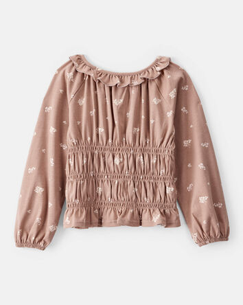 Girls Floral Print Long-Sleeve Top - Brown, 