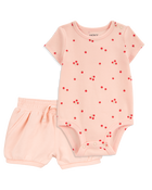 Baby 2-Piece Bodysuit & French Terry Short Set - Pink, image 1 of 6 slides