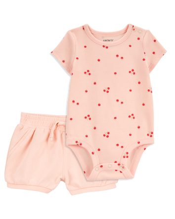 Baby 2-Piece Bodysuit & French Terry Short Set - Pink, 