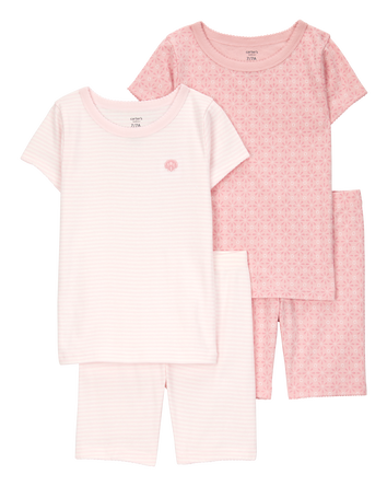 Kid Shell Print Snug Fit Cotton 4-Piece Pajamas, 
