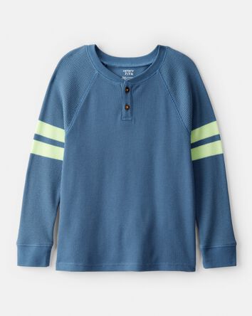 Boys Stripe Thermal Long-Sleeve Henley T-Shirt - Blue, 