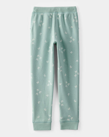 Girls Butterfly Print Drawstring Joggers - Green, 