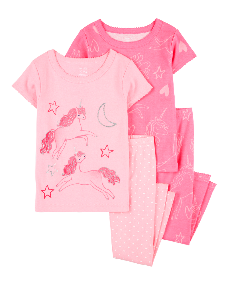 Baby Girl 4-Piece Unicorn Cotton Pajamas, image 1 of 4 slides