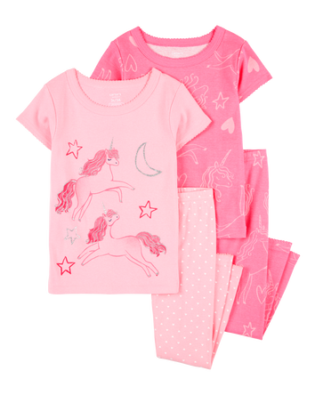 Baby Girl 4-Piece Unicorn Cotton Pajamas, 