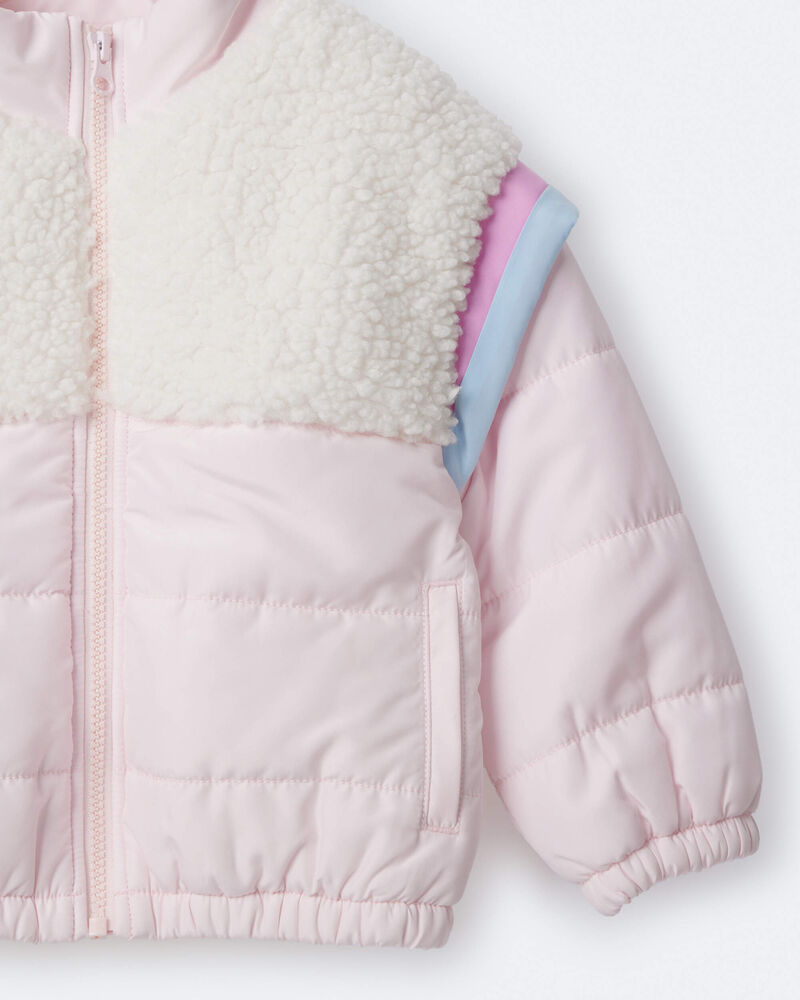 Toddler Girl Colorblock Zip-Up Jacket - Light Pink/Cream, image 6 of 9 slides