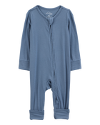 Baby Boy Solid 2-Way Zip PurelySoft Convertible Foot Sleep & Play Pajamas - Navy, image 1 of 7 slides