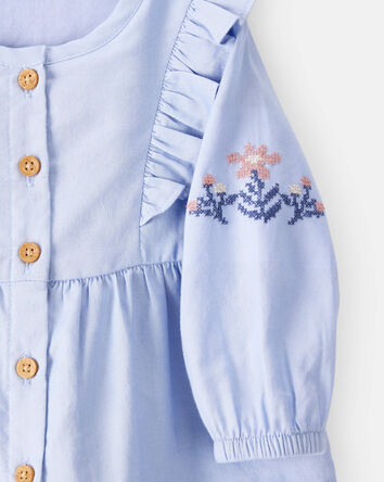 Baby Girl Embroidered Cotton Long-Sleeve Top - Blue, 