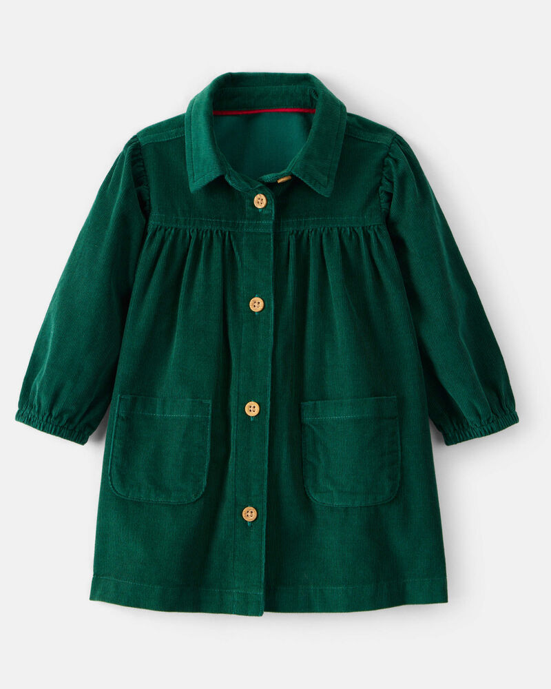 Baby Girl Corduroy Long-Sleeve Dress - Green, image 1 of 5 slides