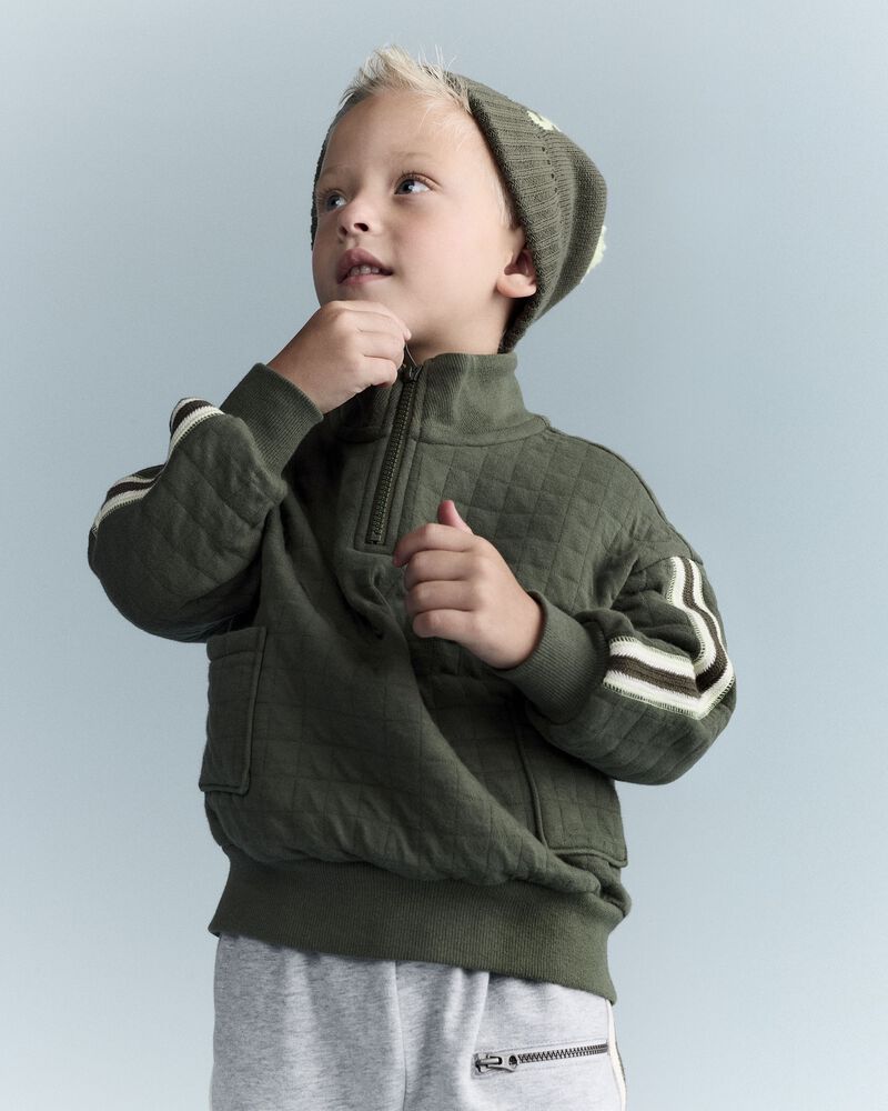 Toddler Boy Quarter-Zip Sweatshirt with Pockets - Olive, image 1 of 6 slides