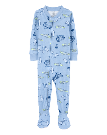 Baby Boy Safari Print Snug Fit Cotton Footie 1-Piece Pajamas - Blue, 
