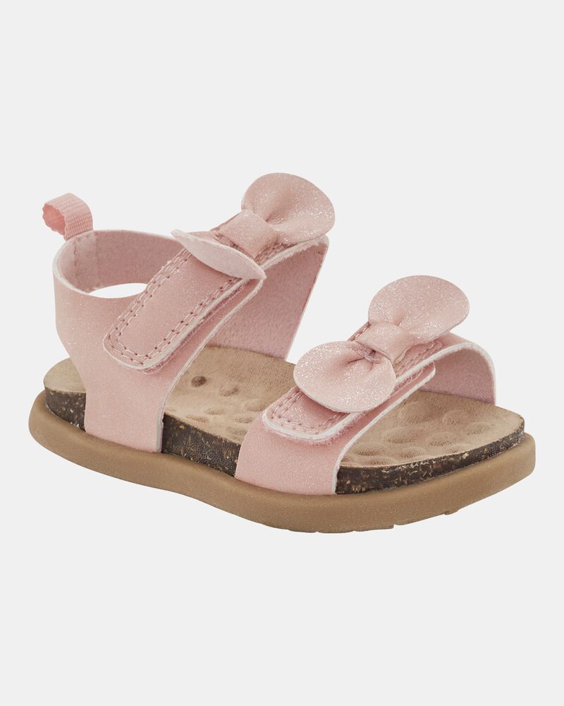 Baby Every Step&reg; First Walker Bow Faux Cork Sandals - Pink, image 1 of 7 slides