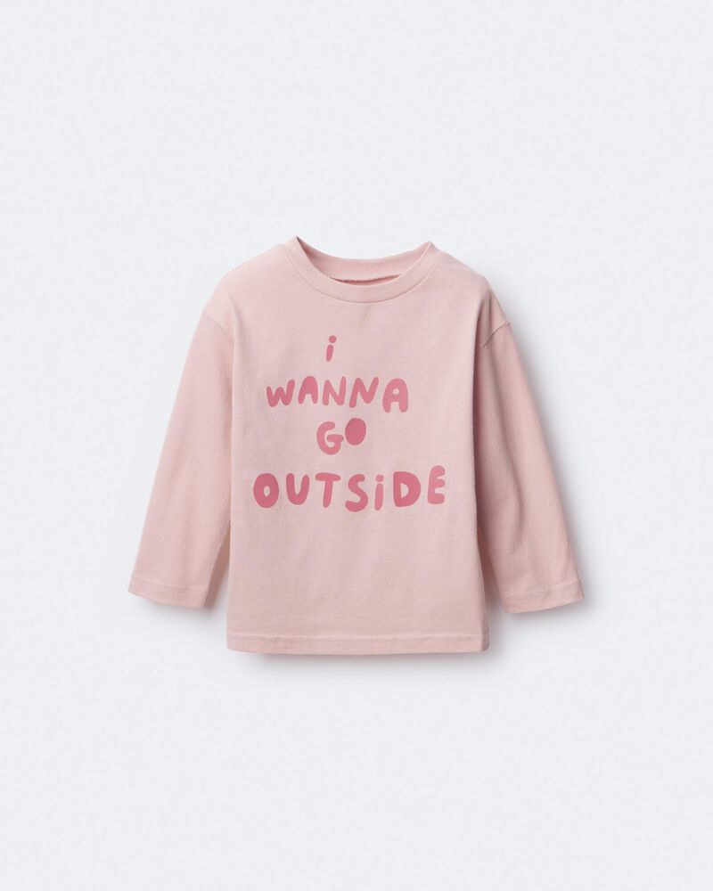 Toddler Girl 'I Wanna Go Outside' Long-Sleeve Relaxed Graphic Tee - Light Pink, image 2 of 6 slides