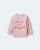 Toddler Girl 'I Wanna Go Outside' Long-Sleeve Relaxed Graphic Tee - Light Pink, image 2 of 6 slides