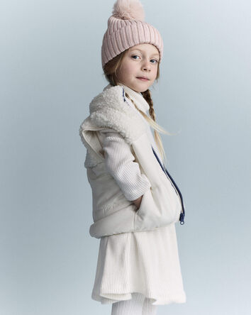 Toddler Sherpa Ski Puffer Vest - Cream, 