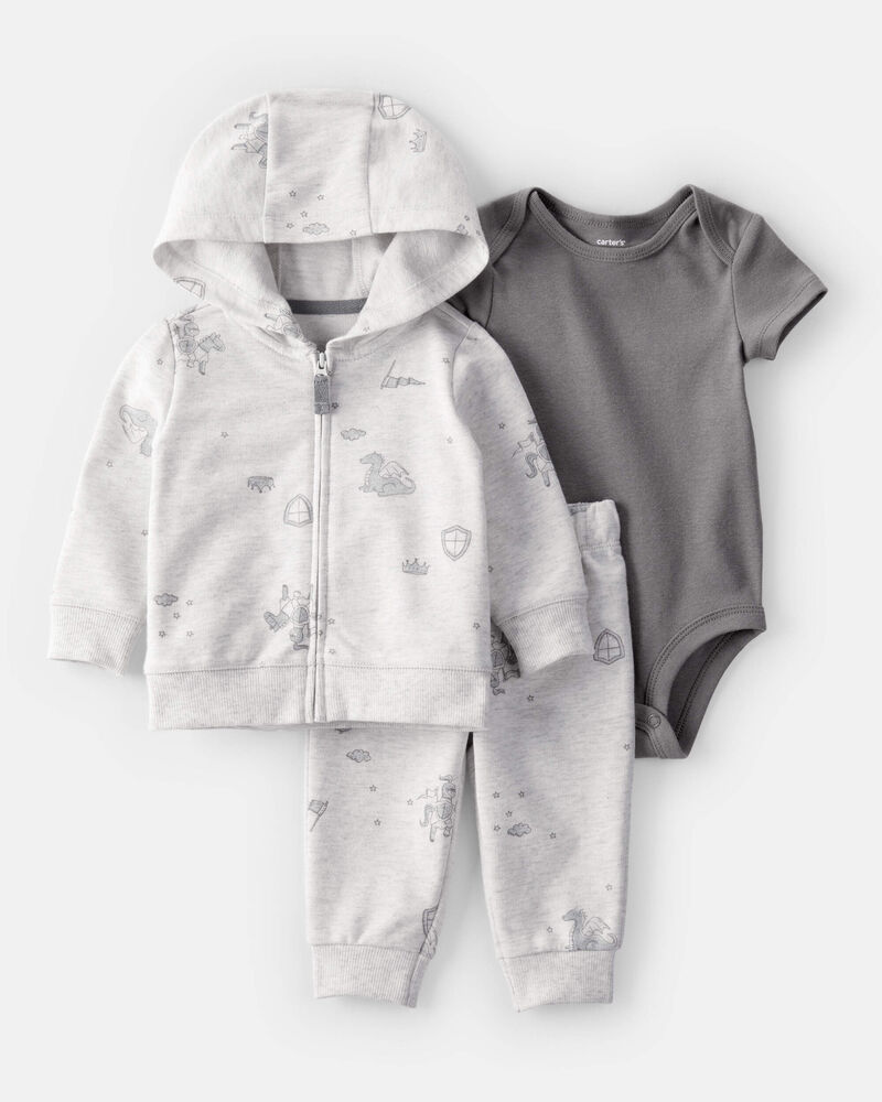Baby 3-Piece Fairytale Print Little Jacket Set - Ivory/Grey, image 1 of 4 slides