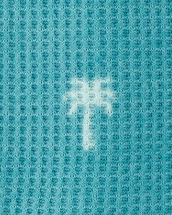 Toddler Boy Palm Tree Print Loose Fit Waffle Knit 2-Piece Pajamas - Turquoise, 