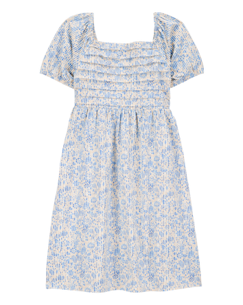 Kid Smocked Floral Print Dress - Blue, 