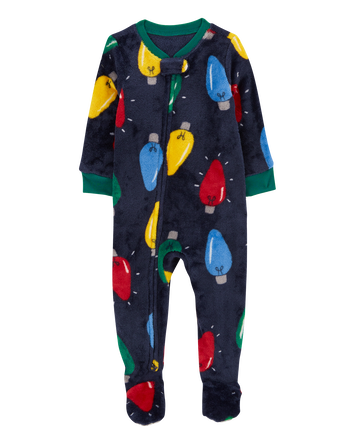 Toddler 1-Piece Christmas Lights Fleece Footie Pajamas, 