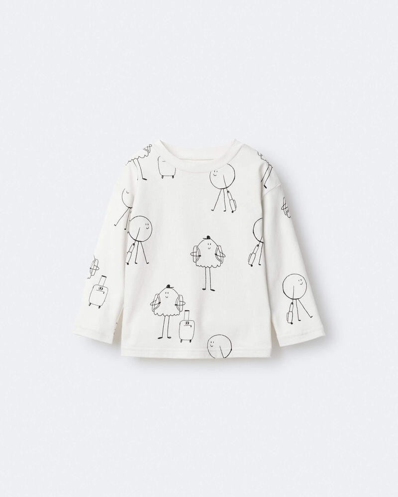 Toddler Neutral Travel Squish Character Long-Sleeve Graphic Tee - Cream, image 2 of 6 slides