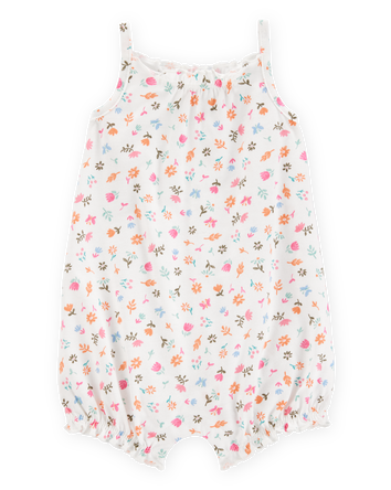 Baby Girl Floral Cotton Romper - White, 