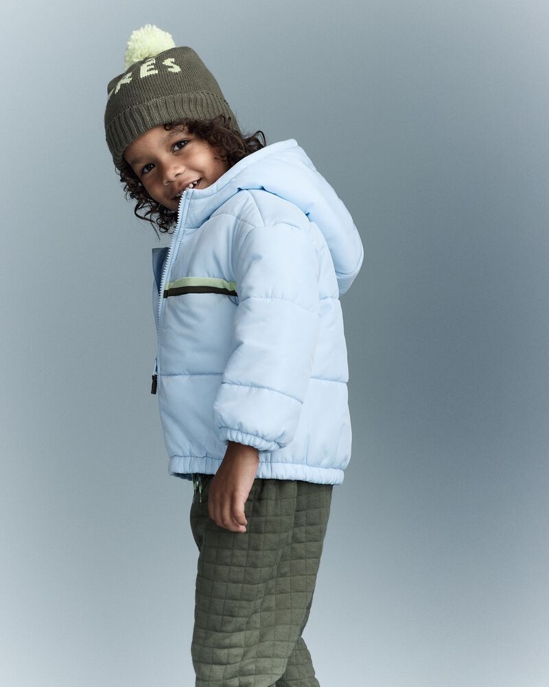 Toddler Boy Zip-Up Hooded Puffer - Light Blue, image 4 of 7 slides