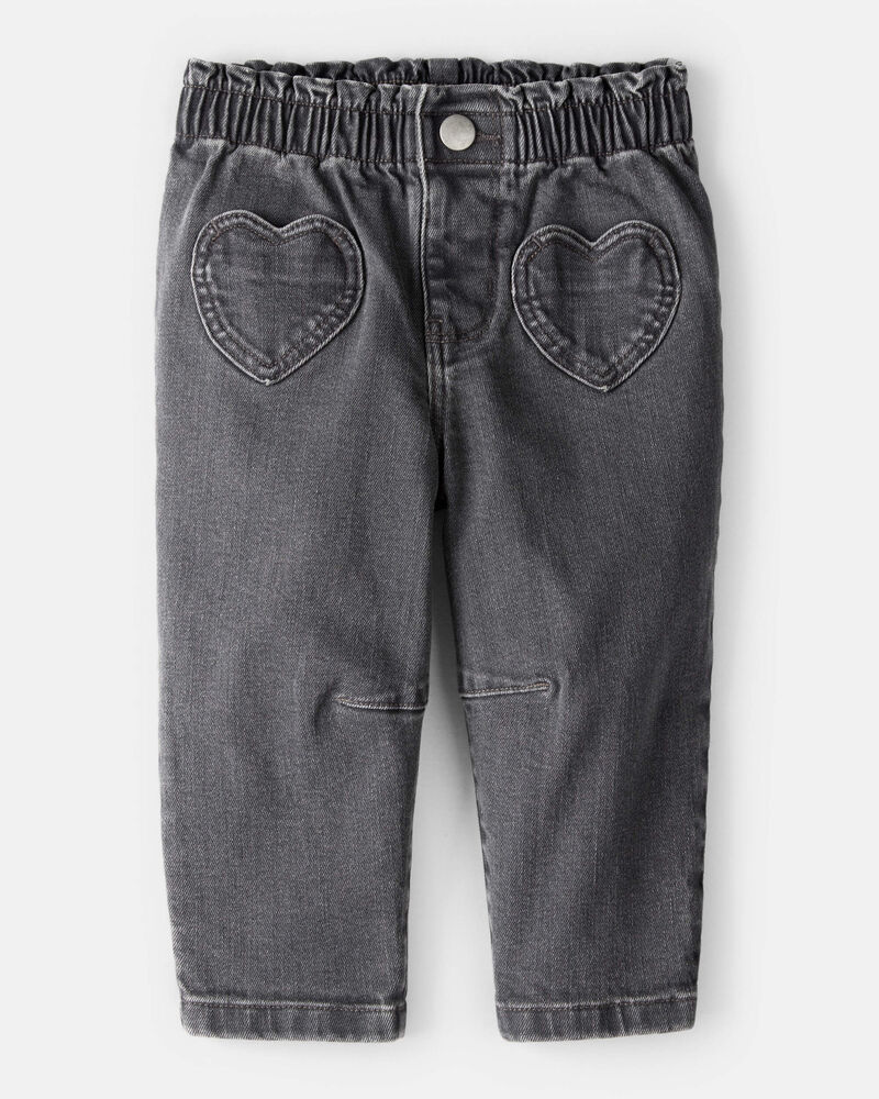 Baby Girl Heart Pocket Barrel Jeans - Black, image 1 of 5 slides
