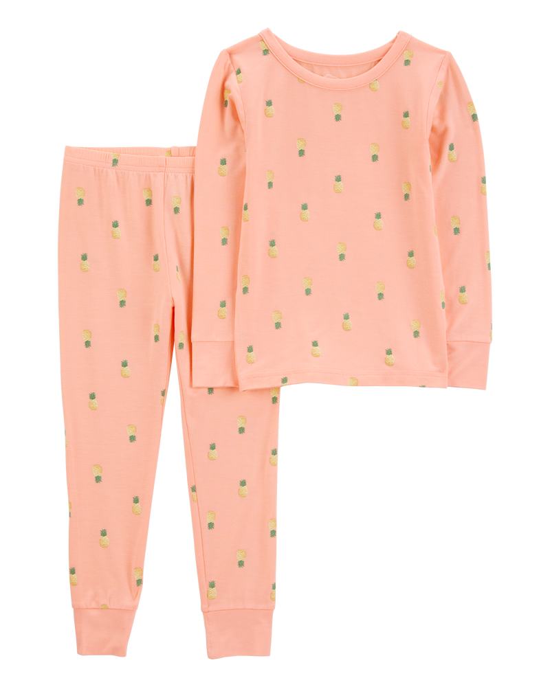 Toddler Girl Pineapple Print PurelySoft 2-Piece Pajamas - Coral, image 1 of 5 slides