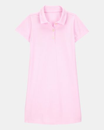 Girls Pique Short-Sleeve Uniform Dress - Pink, 