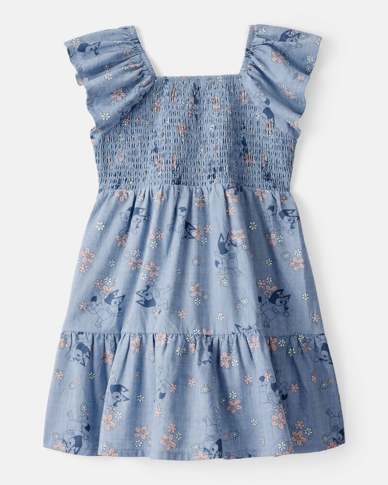 Toddler Girl Bluey Floral Print Denim Dress - Blue, image 2 of 4 slides