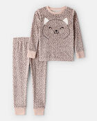 Toddler Girl Leopard DreamPlush Long-Sleeve Snug Fit 2-Piece Pajamas - Brown, image 1 of 4 slides
