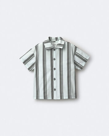 Toddler Boy Button-Down Short-Sleeve Shirt in Stripes - Light Blue/Sage, 