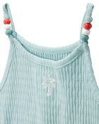 Toddler 2-Piece Floral Ribbed Tank Top & Pom Pom Dolphin Shorts Set - Turquoise, image 3 of 8 slides