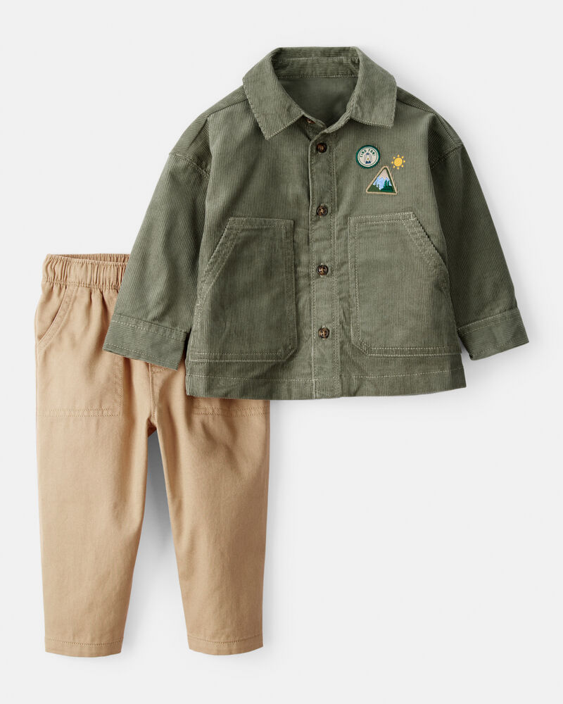 Baby Boy 2-Piece Button-Front Top & Pant Set - Green/Khaki, image 1 of 6 slides