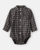 Baby Boy Plaid Woven Long-Sleeve Button-Down Bodysuit - Black, image 1 of 3 slides