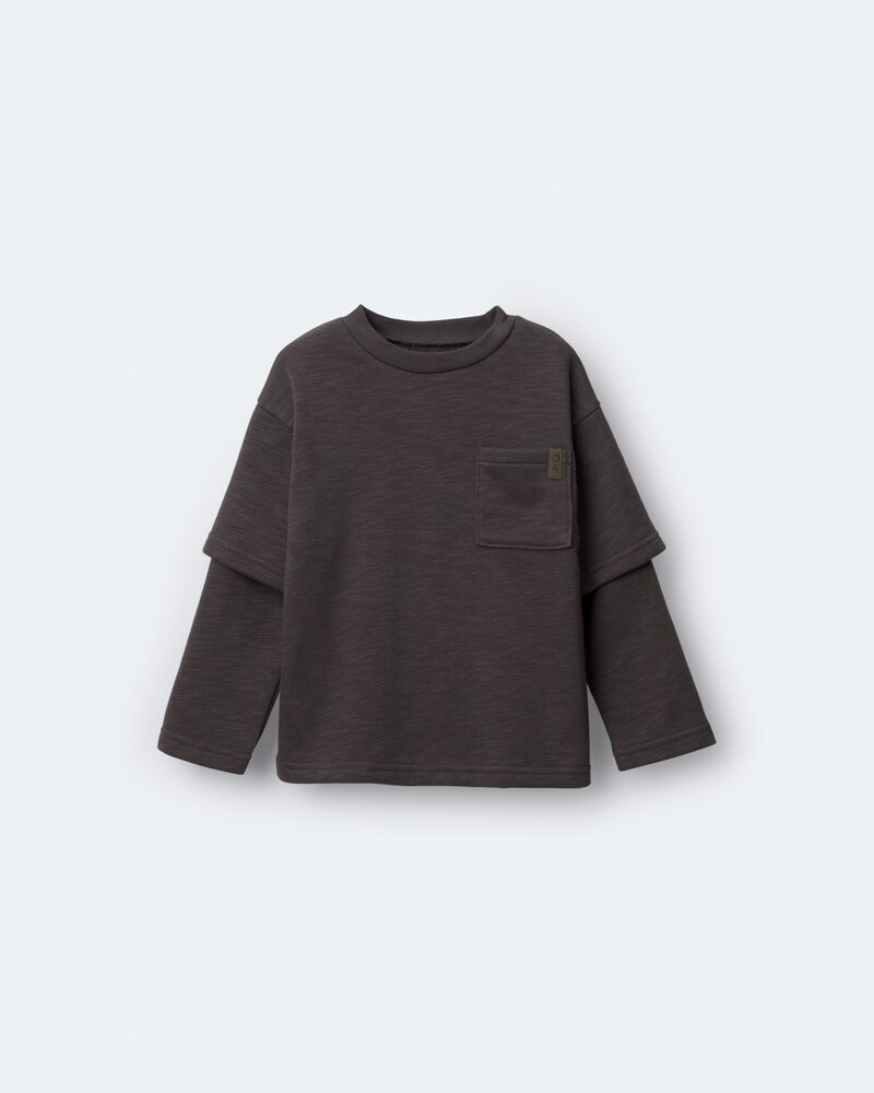 Toddler Boy Long-Sleeve Pocket Tee - Dark Grey, image 2 of 6 slides