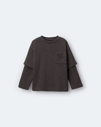Toddler Boy Long-Sleeve Pocket Tee - Dark Grey, 