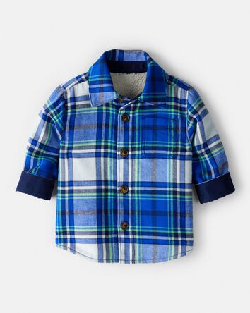 Baby Boy Plaid Sherpa Lined Fashion Jacket - Blue, 