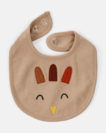Baby Thanksgiving Turkey Cotton Bib - Brown, 