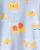 Toddler Pasta Print 100% Cotton Long-Sleeve Snug Fit 4-Piece Pajamas - Blue, image 2 of 4 slides