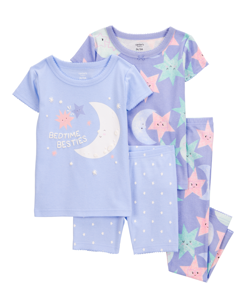 Baby Girl 4-Piece Moon 100% Snug Fit Cotton Pajamas - Purple, image 1 of 4 slides