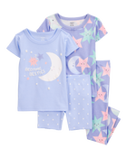 Baby Girl 4-Piece Moon 100% Snug Fit Cotton Pajamas - Purple, image 1 of 4 slides