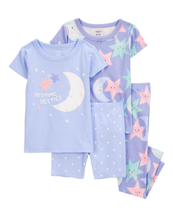 Baby Girl 4-Piece Moon 100% Snug Fit Cotton Pajamas - Purple, 