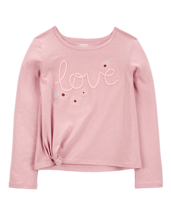 Kid Love Jersey Long-Sleeve Boxy Fit Tee - Pink, 