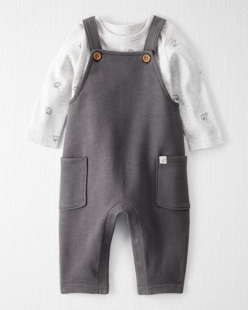 Baby 2-Piece Organic Cotton Overall Set in Bear Print, image 1 of 7 slides