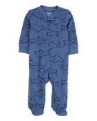 Baby Shark Print 2-Way Zip Terry Sleep & Play Pajamas - Navy, image 1 of 3 slides