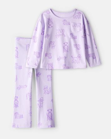 Toddler Girl 2-Piece Dog Print Top & Flare Stretch Leggings Set - Purple, 