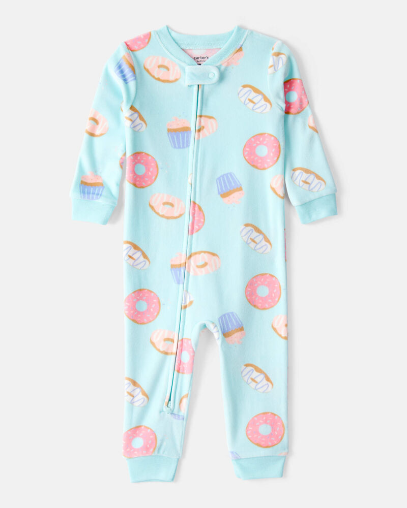 Baby Girl Donuts Print DreamPlush Long-Sleeve Snug Fit 1-Piece Pajamas - Blue, image 1 of 4 slides