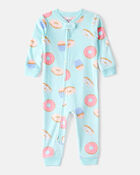 Baby Girl Donuts Print DreamPlush Long-Sleeve Snug Fit 1-Piece Pajamas - Blue, image 1 of 4 slides