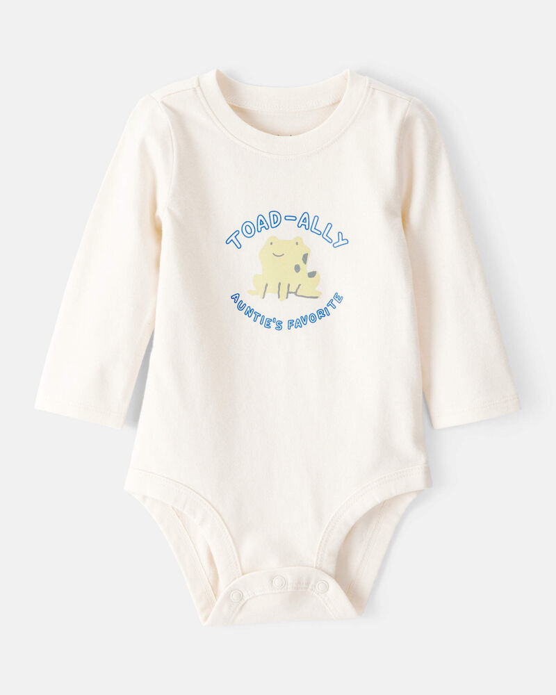 Baby Aunts Favorite Cotton Long-Sleeve Graphic Bodysuit - Ivory, image 1 of 3 slides