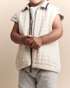 Toddler Quilted Zip-Up Collard Vest - Cream, image 6 of 7 slides